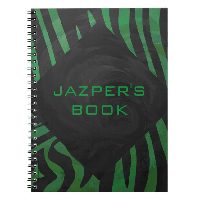 Zebra Monogram Black and Green Print Notebook (Front)