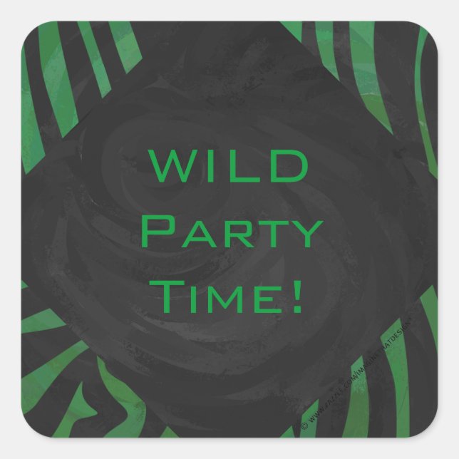 Zebra Monogram Black and Green Print Square Sticker (Front)