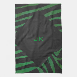 Zebra Monogram Black and Green Print Tea Towel