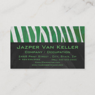 Zebra Monogram Green and White Print Business Card