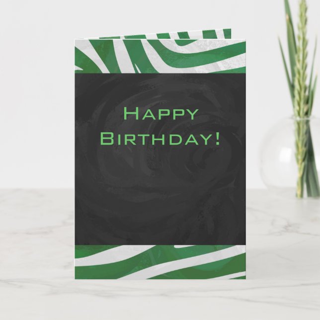 Zebra Monogram Green and White Print Card (Front)