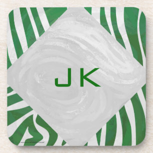 Zebra Monogram Green and White Print Coaster