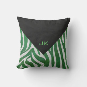 Zebra Monogram Green and White Print Cushion