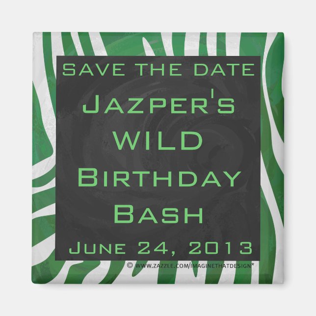 Zebra Monogram Green and White Print Magnet (Front)