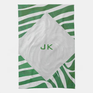 Zebra Monogram Green and White Print Tea Towel