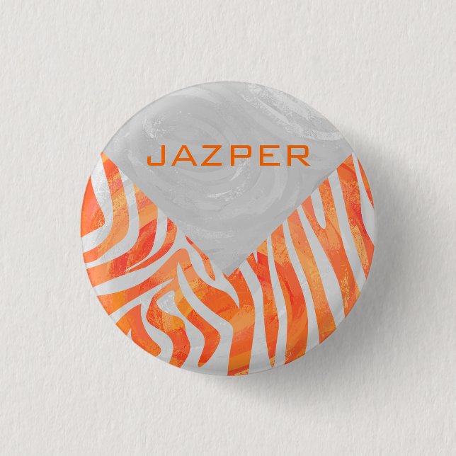 Zebra Monogram Orange and White 3 Cm Round Badge (Front)