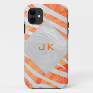 Zebra Monogram Orange and White iPhone 11 Case