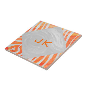 Zebra Monogram Orange and White Ceramic Tile