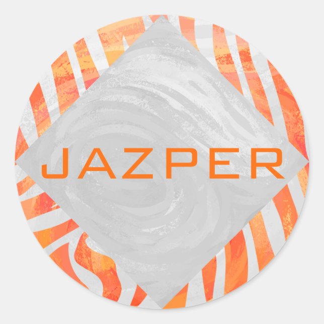 Zebra Monogram Orange and White Classic Round Sticker (Front)