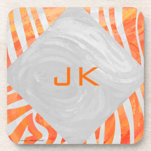 Zebra Monogram Orange and White Coaster