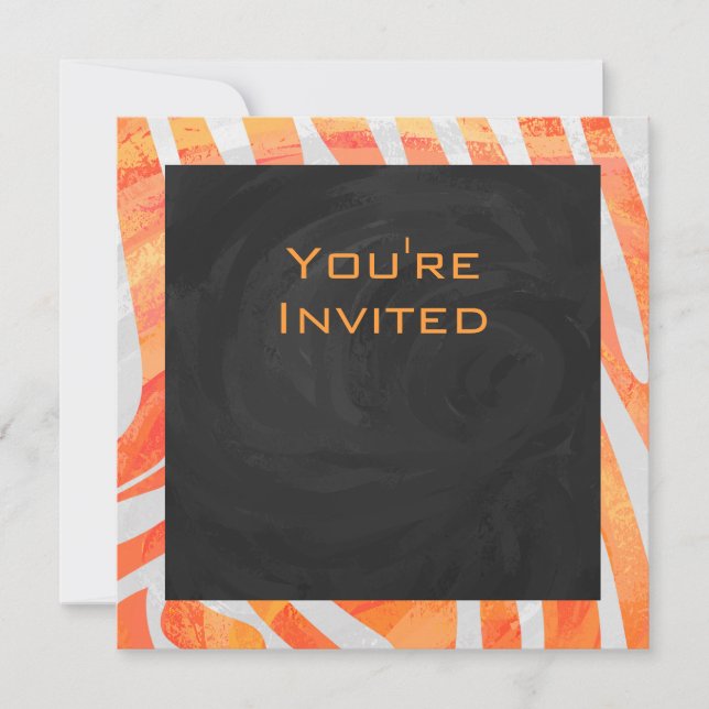 Zebra Monogram Orange and White Invitation (Front)