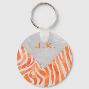 Zebra Monogram Orange and White Key Ring
