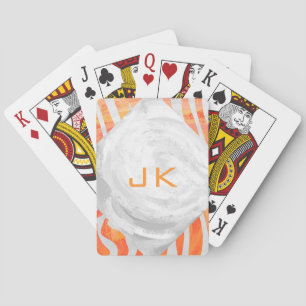 Zebra Monogram Orange and White Playing Cards