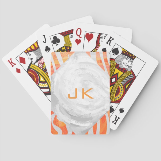 Zebra Monogram Orange and White Playing Cards (Back)