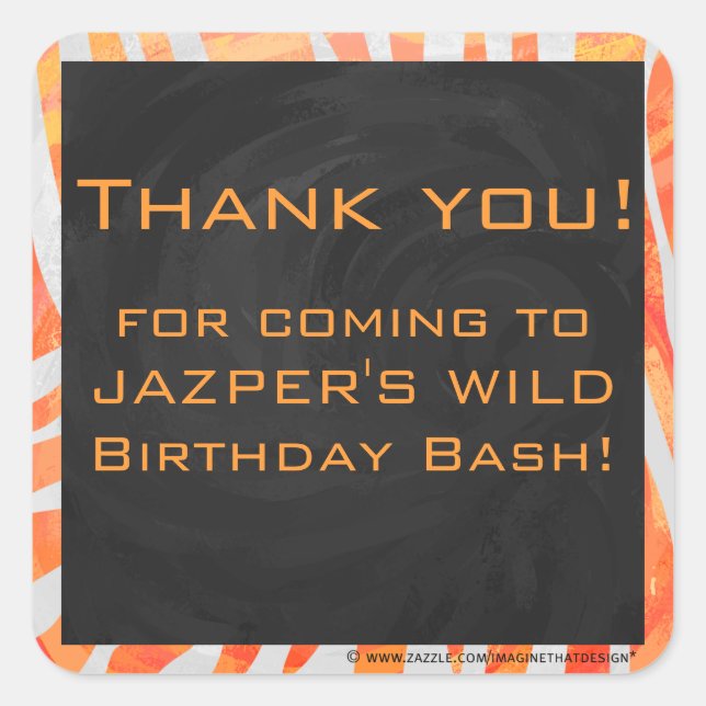 Zebra Monogram Orange and White Square Sticker (Front)