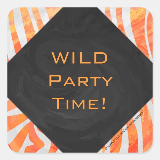 Zebra Monogram Orange and White Square Sticker (Front)