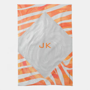 Zebra Monogram Orange and White Tea Towel