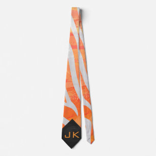 Zebra Monogram Orange and White Tie