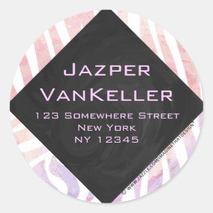 Zebra Monogram Pink and White Classic Round Sticker