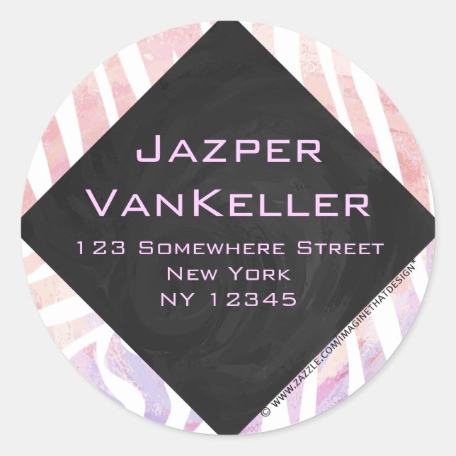 Zebra Monogram Pink and White Classic Round Sticker (Front)