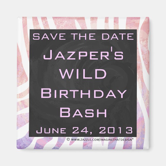 Zebra Monogram Pink and White Magnet (Front)