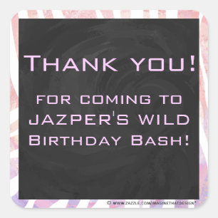 Zebra Monogram Pink and White Square Sticker