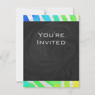 Zebra Monogram Rainbow and White Print Invitation