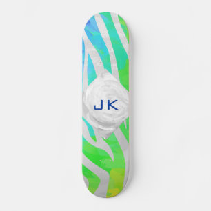 Zebra Monogram Rainbow and White Print Skateboard