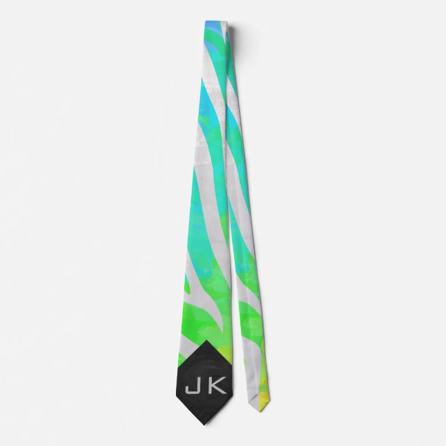 Zebra Monogram Rainbow and White Print Tie (Front)