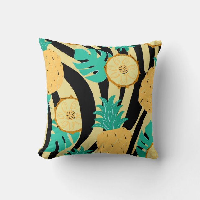 Zebra, monstera, pineapple: summer pattern. cushion (Front)