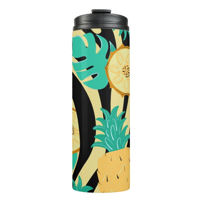 Zebra, monstera, pineapple: summer pattern. thermal tumbler (Front)