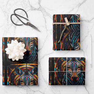 Zebra Mosaic Stained Glass Wrapping Paper Sheets