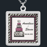 Zebra n Leopard print with wedding cake necklace<br><div class="desc">This is a contemporary,  fun and yet sophisticated design featuring stylised,  hand watercolored zebra and leopard print,  with a handpainted wedding cake with a heart on top.  Add your names and wedding date and you have a very special gift to treasure for a lifetime.  YOU MIGHT ALSO ENJOY:</div>