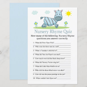 Zebra Nursery Rhyme Quiz baby shower game