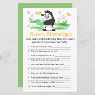 Zebra Nursery Rhyme Quiz baby shower game