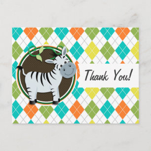 Zebra on Colourful Argyle Pattern Postcard