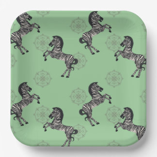 Zebra on Green background with Starburst Paper Plate