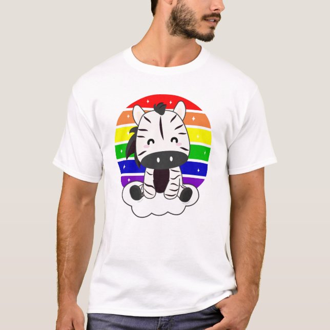 Zebra On Rainbow Cloud Magical Animals T-Shirt (Front)