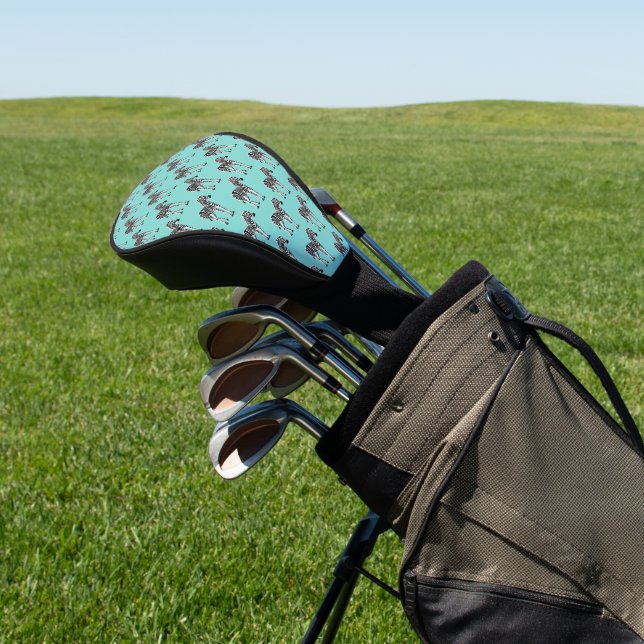 Zebra on Teal Blue Golf Head Cover (In Situ)
