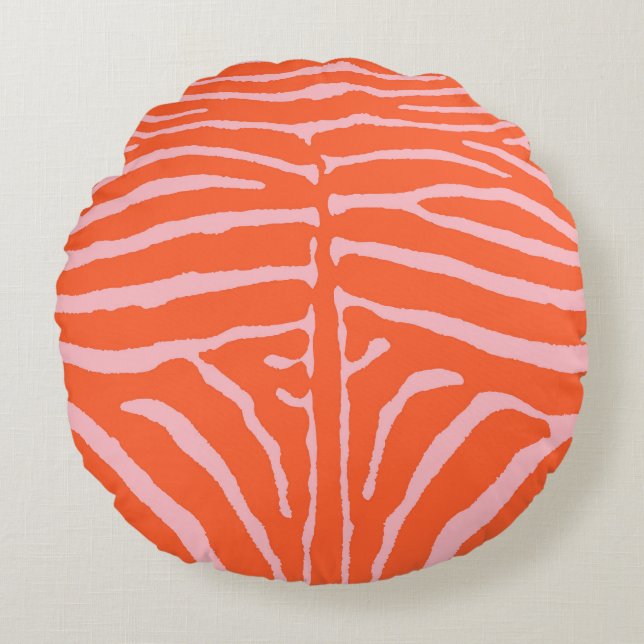 Zebra Orange and Pink Round Cushion (Front)