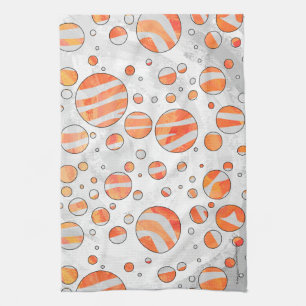 Zebra Orange and White Polka Dot Tea Towel