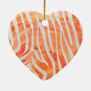 Zebra Orange and White Print Ceramic Tree Decoration