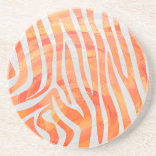 Zebra Orange and White Print Coaster