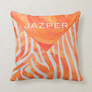 Zebra Orange and White Print Cushion