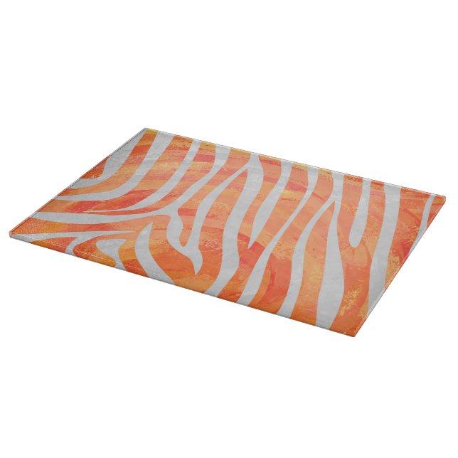 Zebra Orange and White Print Cutting Board (Corner)