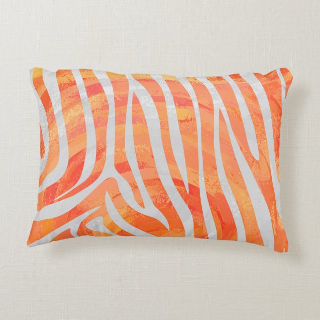 Zebra Orange and White Print Decorative Cushion (Back)