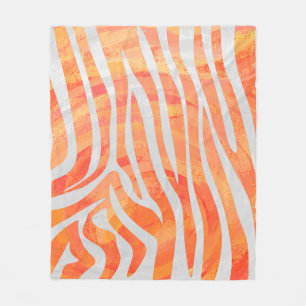 Zebra Orange and White Print Fleece Blanket