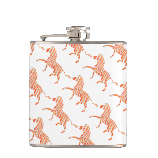 Zebra Orange and White Print Hip Flask (Front)