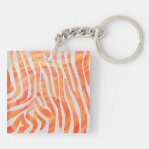 Zebra Orange and White Print Key Ring