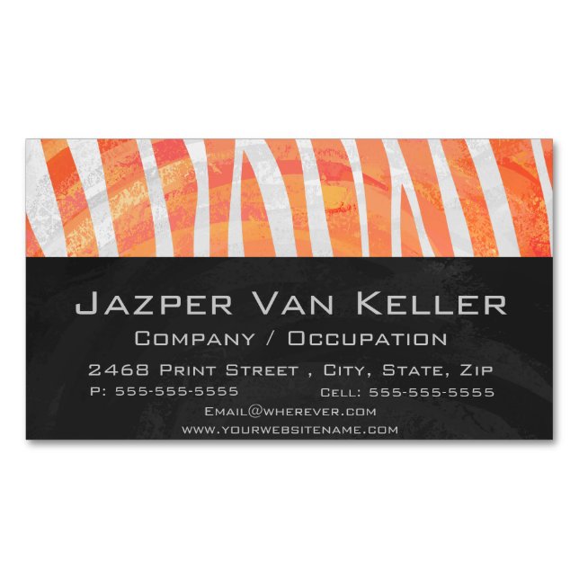 Zebra Orange and White Print Magnetic Business Card (Front)